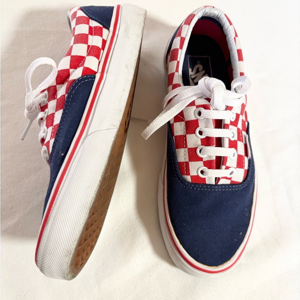 Vans Red and Navy Checkered Sneakers size 6 - Picture 3 of 5